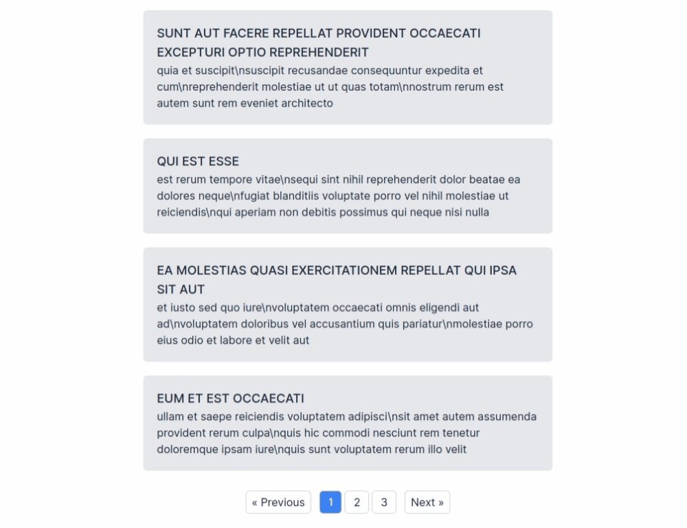 Demonstrates how the pagination functionality works by navigating between different pages using the pagination navs at the bottom of the page